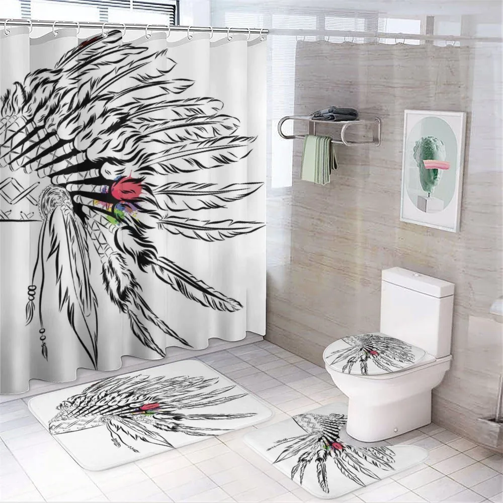Headdress Sketch Design 4-Piece Bathroom Set product video