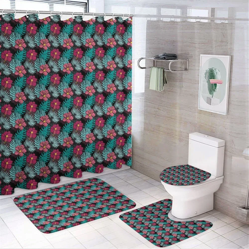 Hibiscus Monstera Leaves — 4-Piece Bathroom Set preview