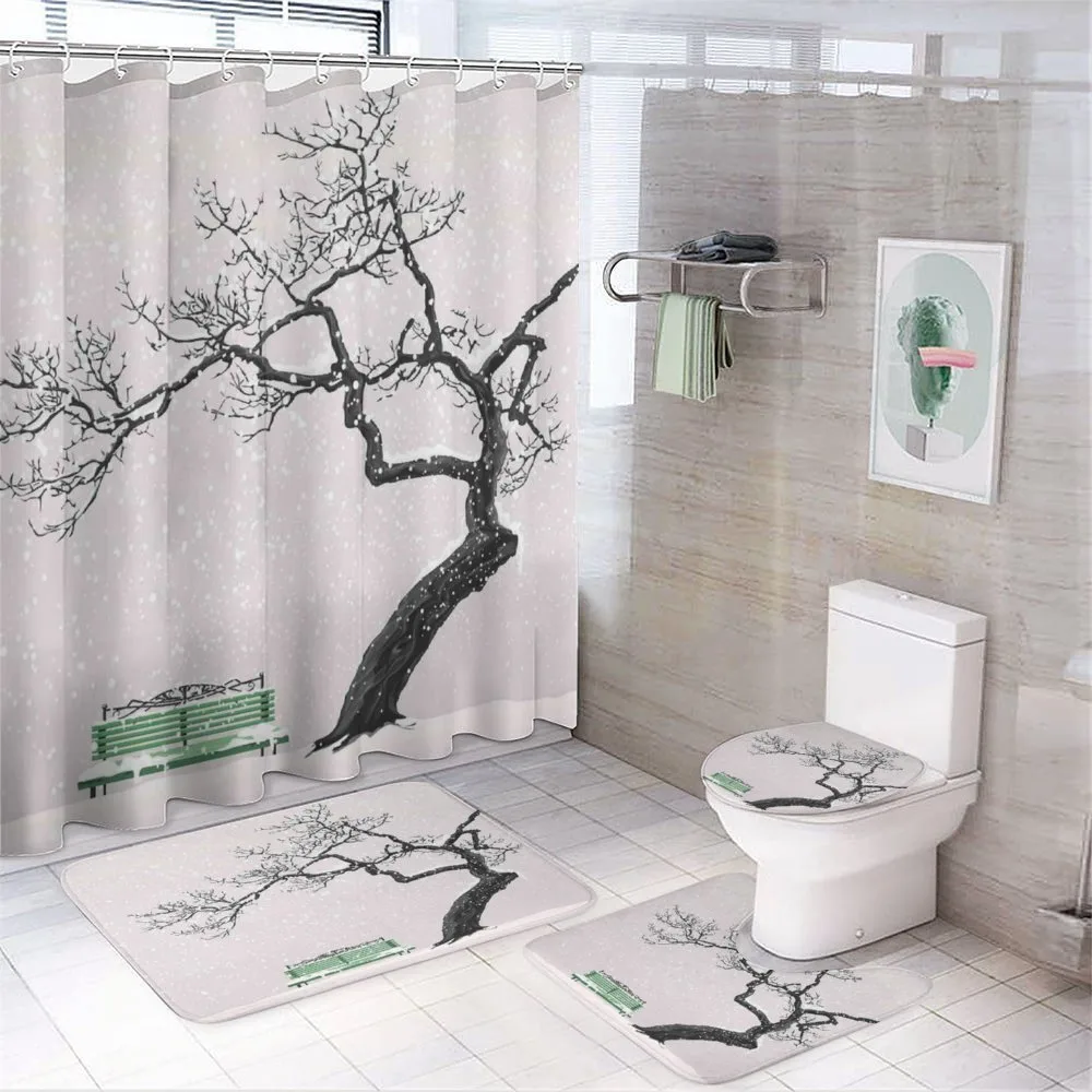 Retro Bench and Tree — 4-Piece Bathroom Set preview