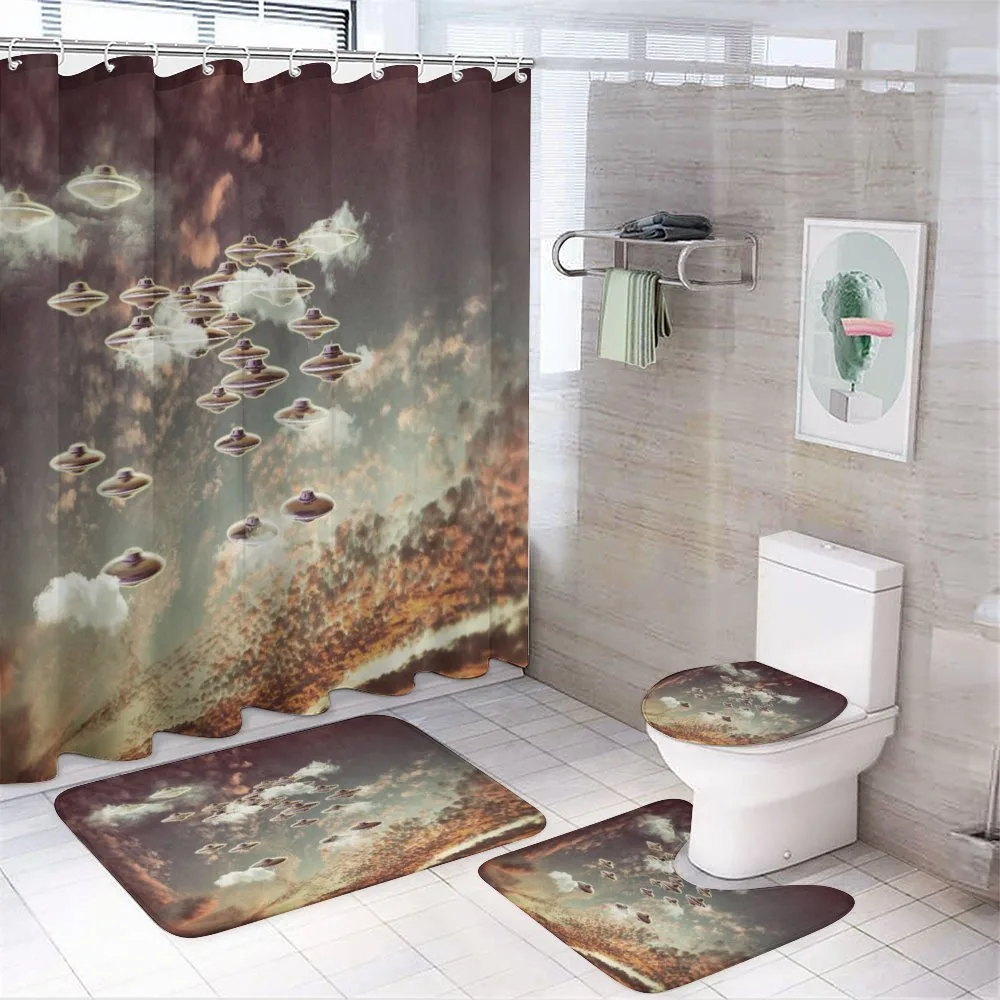 UFOs in Cloudy Sky — 4-Piece Bathroom Set preview
