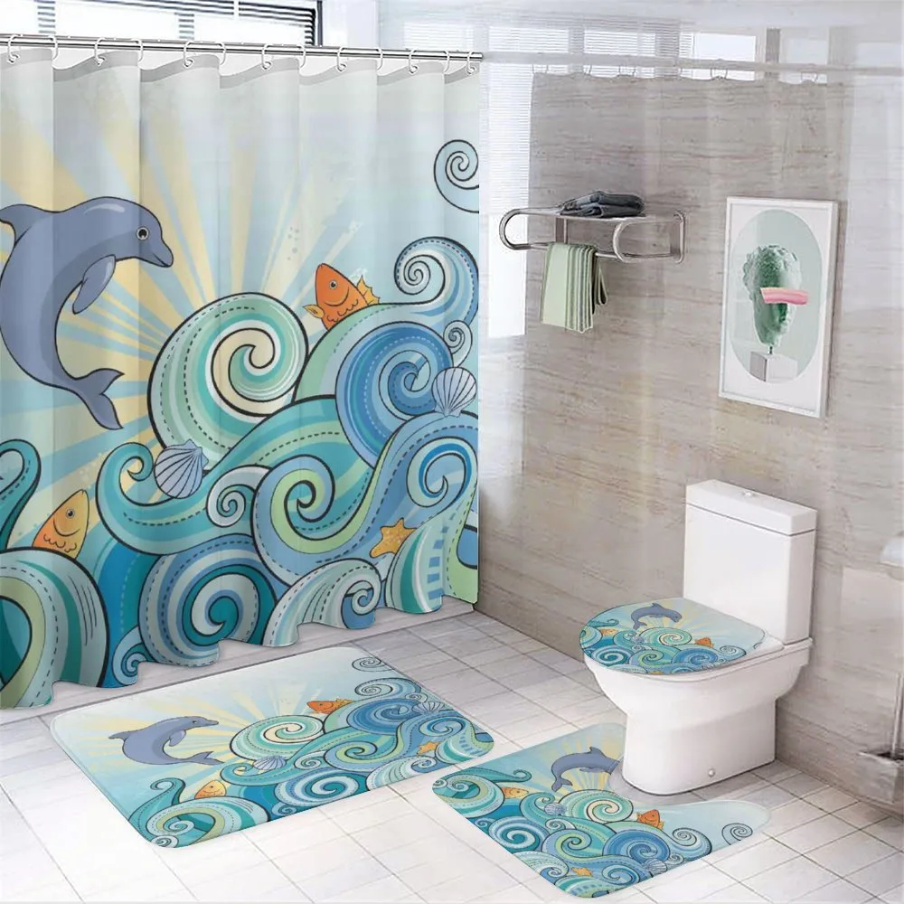 Cartoon Dolphin Ocean — 4-Piece Bathroom Set preview