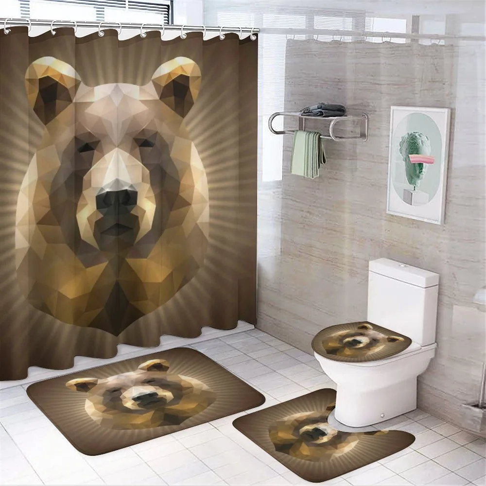 Geometric Grizzly Portrait — 4-Piece Bathroom Set preview