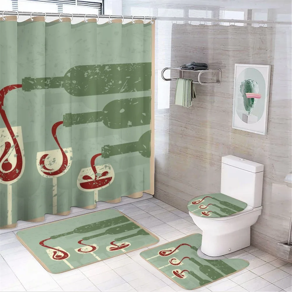 Grunge Retro Wine Pouring — 4-Piece Bathroom Set preview