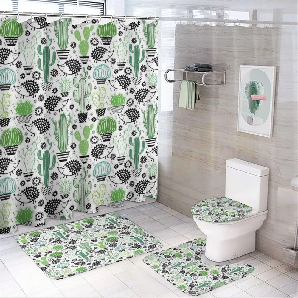 Hedgehog Saguaro Cartoon — 4-Piece Bathroom Set preview