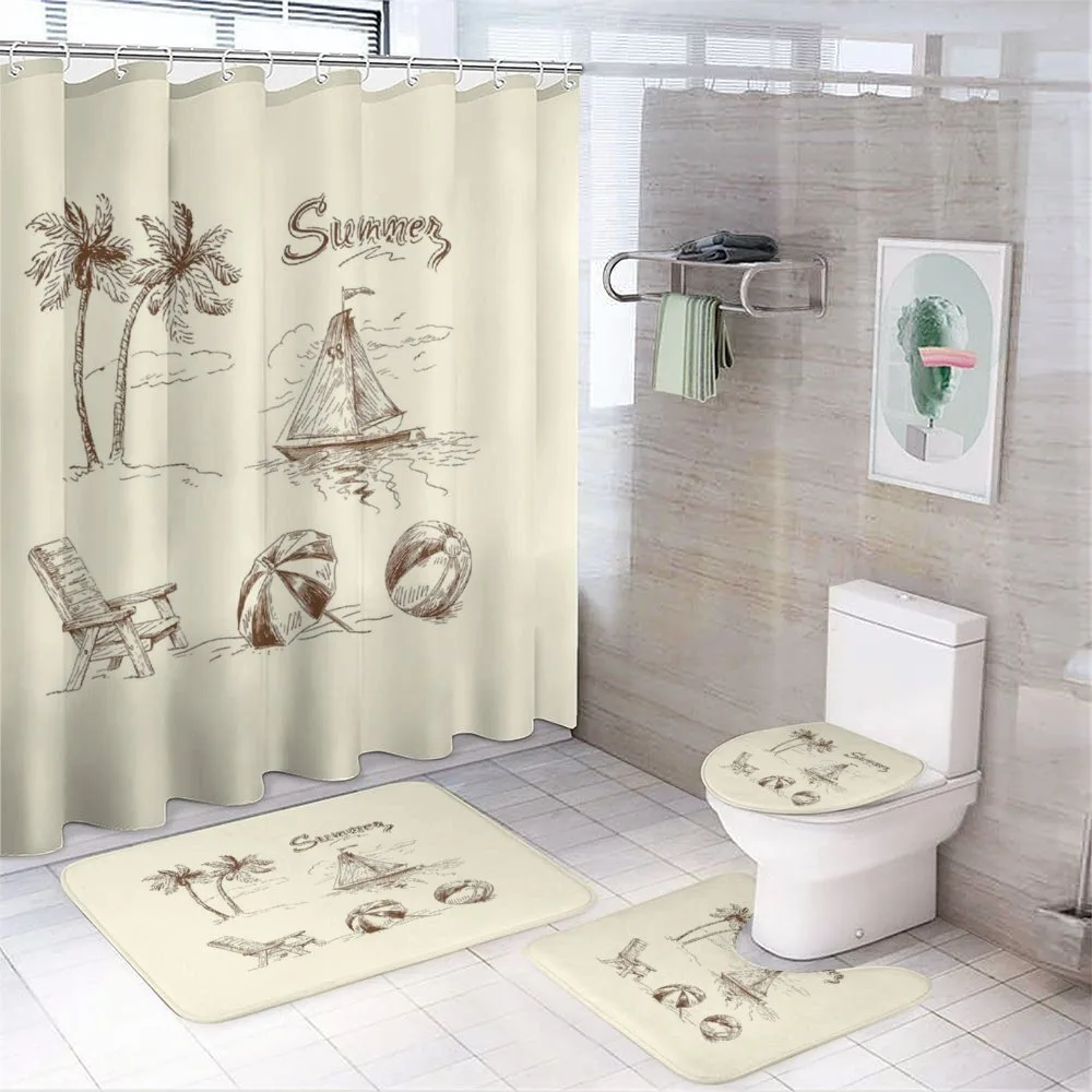 Monochrome Tropical Tree — 4-Piece Bathroom Set preview