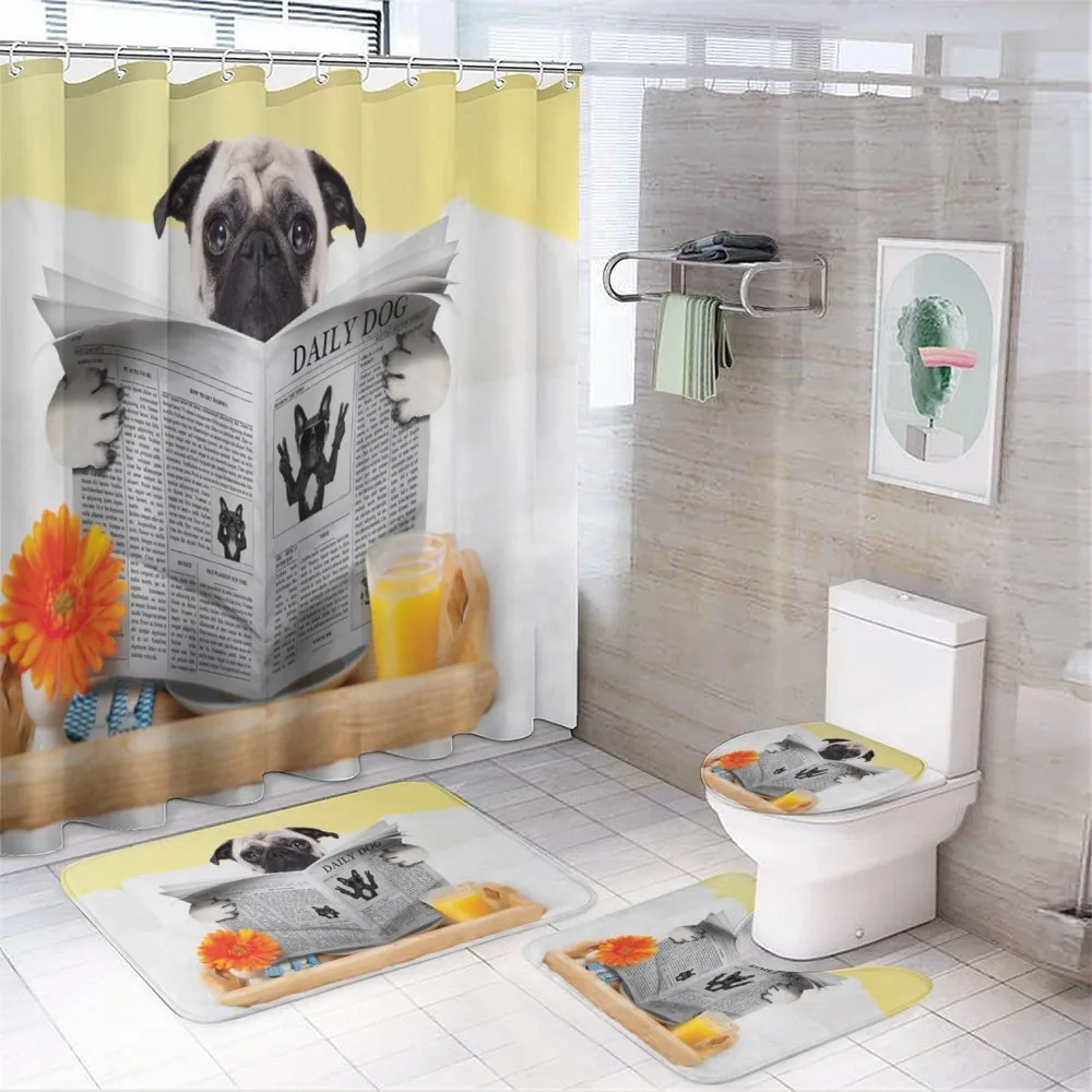Pug Reading News Daily Dog — 4-Piece Bathroom Set preview