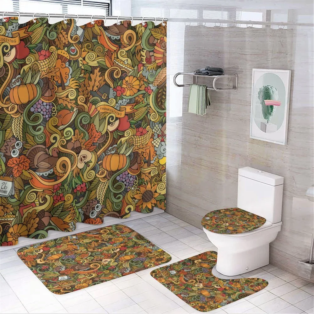 Hand-drawn Art Thanksgiving — 4-Piece Bathroom Set preview