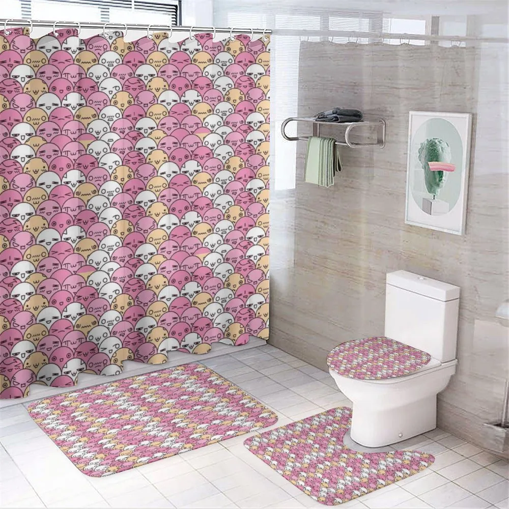Kawaii Faces Fun Pattern — 4-Piece Bathroom Set preview