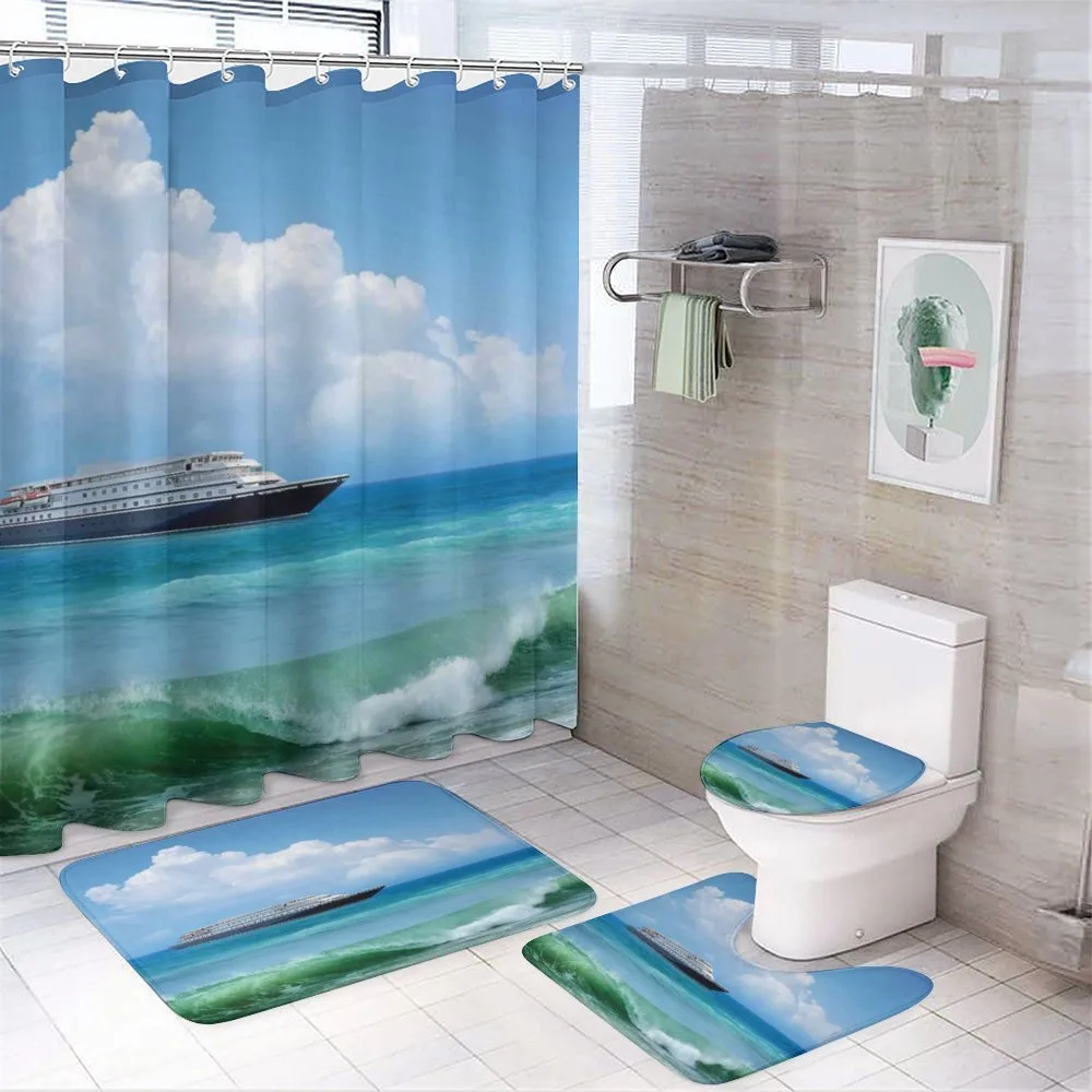 Waves Ship Travel — 4-Piece Bathroom Set preview