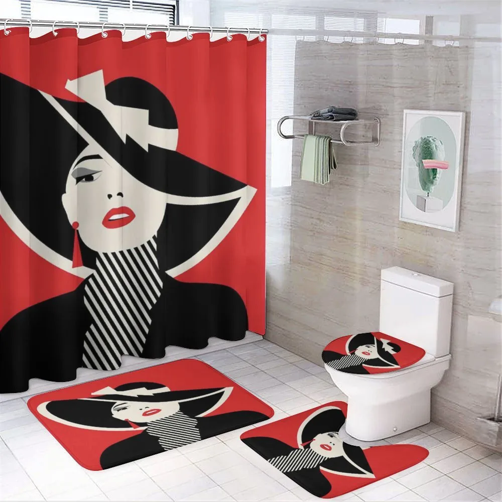Women with Vintage Hat — 4-Piece Bathroom Set preview