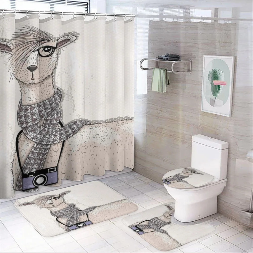 Llama with Glasses Scarf — 4-Piece Bathroom Set preview