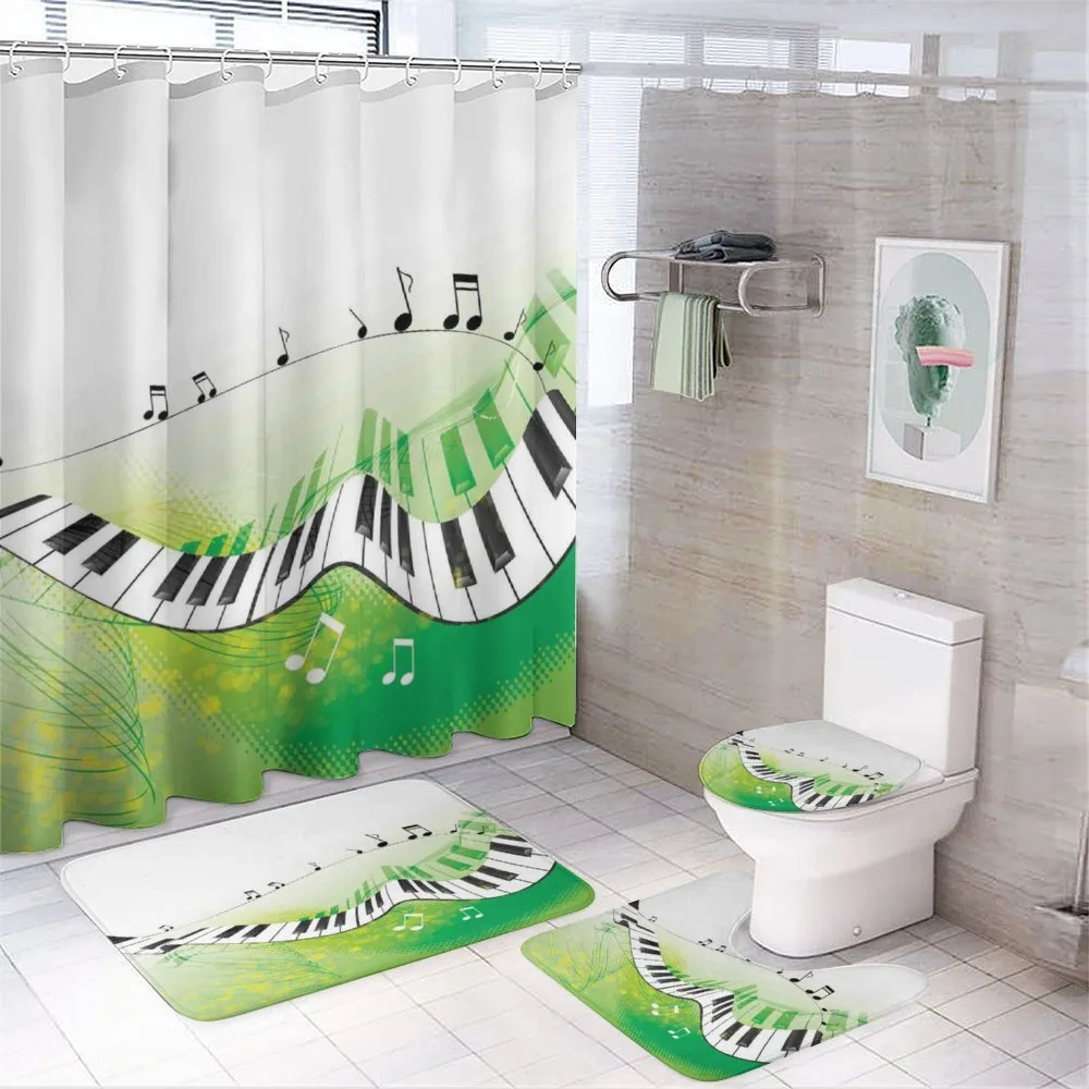 Piano Keys Green Curvy — 4-Piece Bathroom Set preview