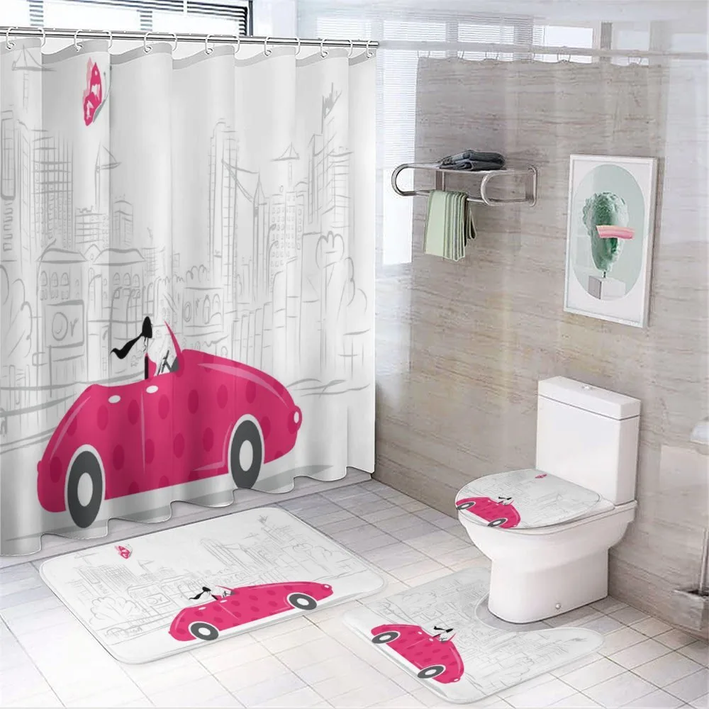 Woman Driving Vintage Car — 4-Piece Bathroom Set preview