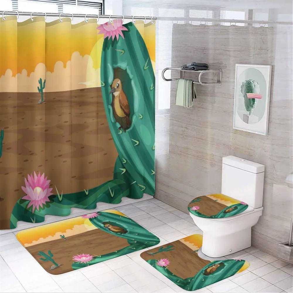Desert Cactus and Bird — 4-Piece Bathroom Set preview