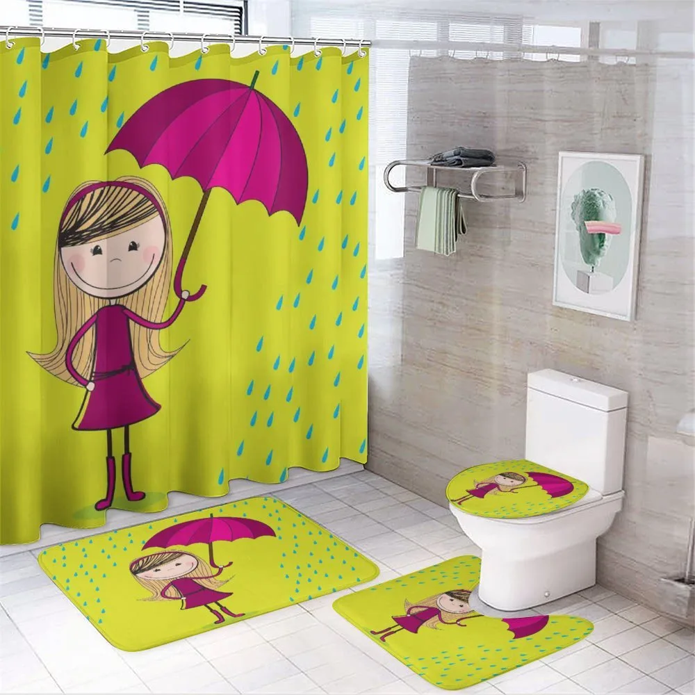Little Girl Under Raindrop — 4-Piece Bathroom Set preview