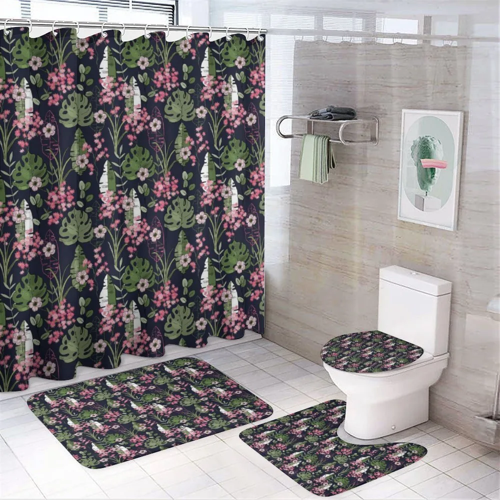 Palm Leaves Flowers — 4-Piece Bathroom Set preview