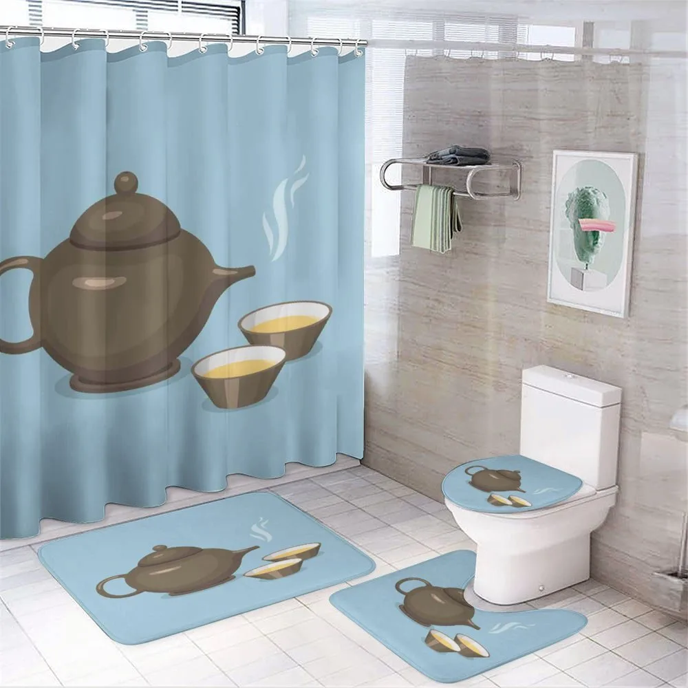 Tea Cups Beverage Drink Theme — 4-Piece Bathroom Set preview