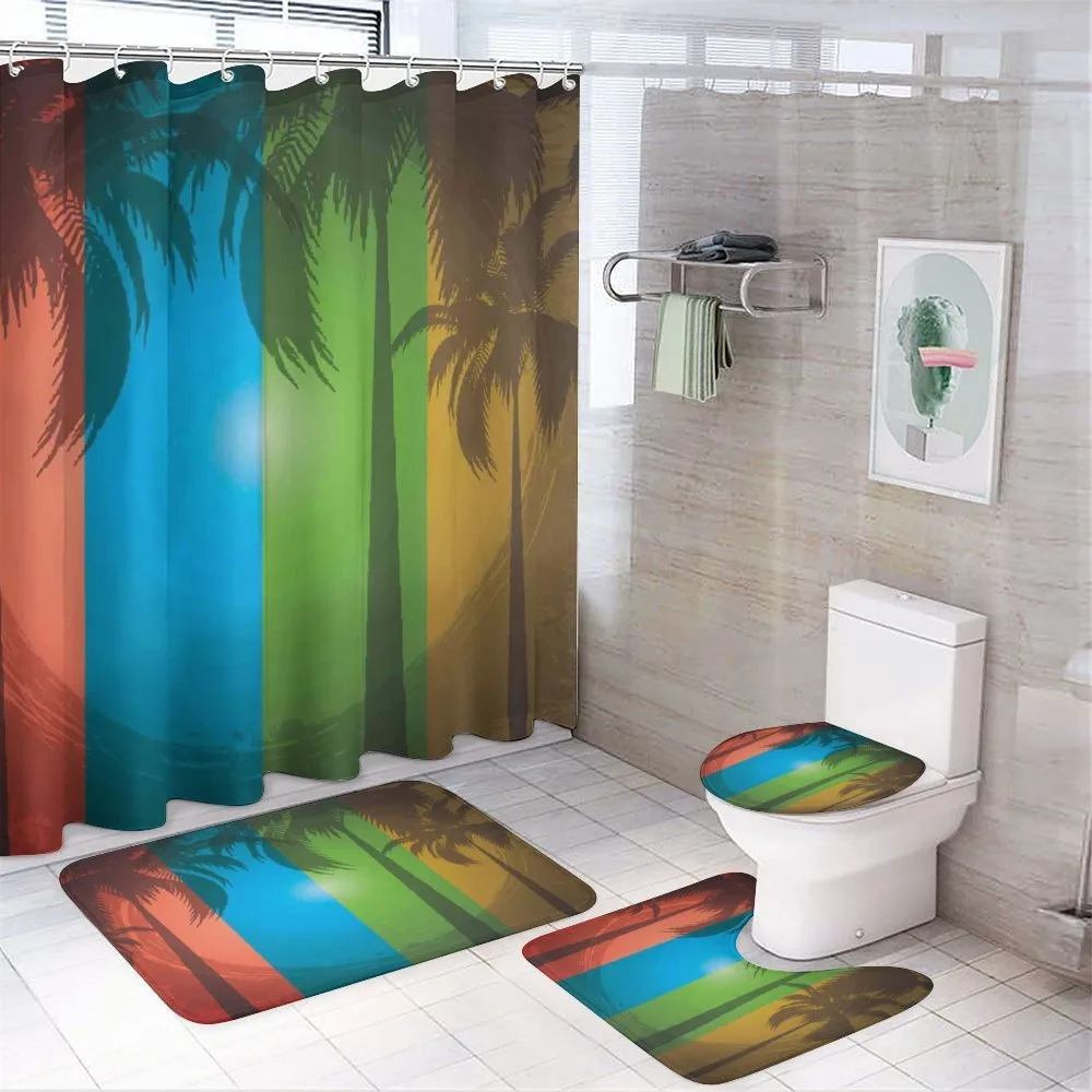 Palm Trees Bohemian — 4-Piece Bathroom Set preview