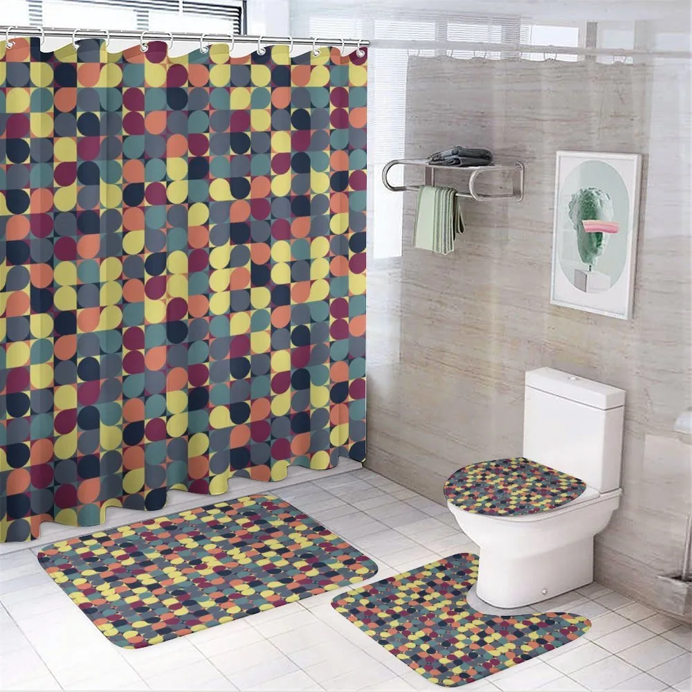 Pastel Circles Squares 4-Piece Bathroom Set product video
