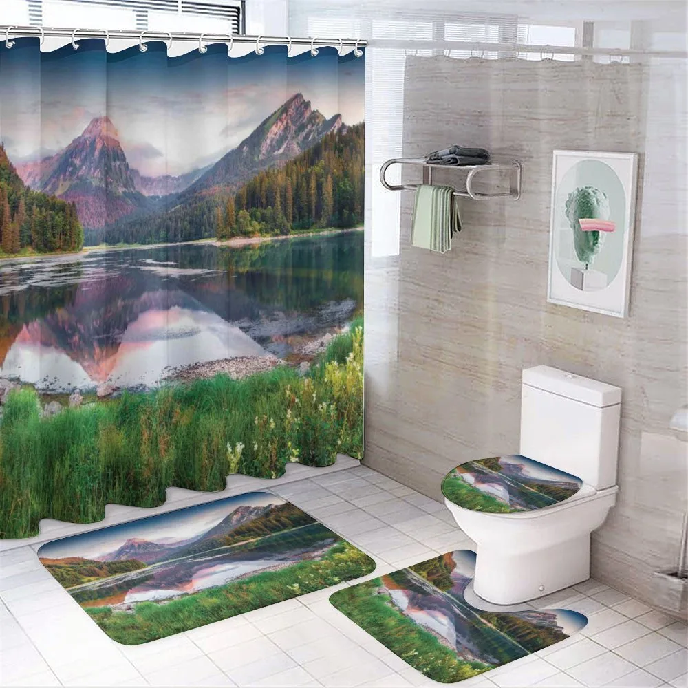 Swiss Lake Sunrise — 4-Piece Bathroom Set preview