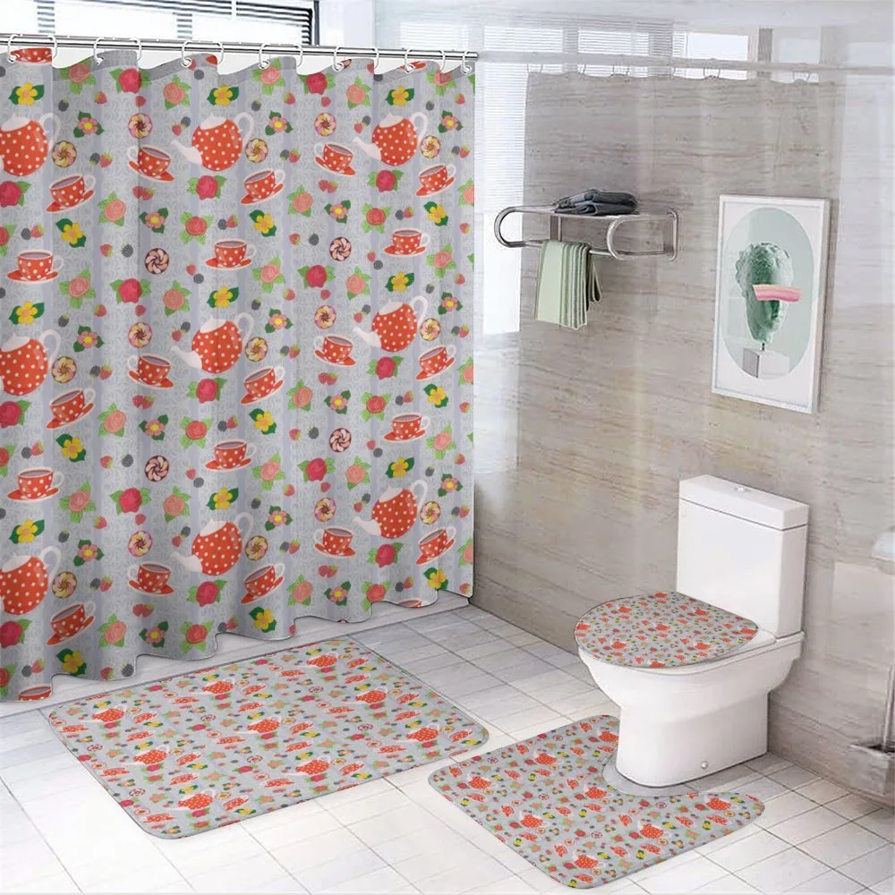 Cartoon Tea Pots Roses — 4-Piece Bathroom Set preview