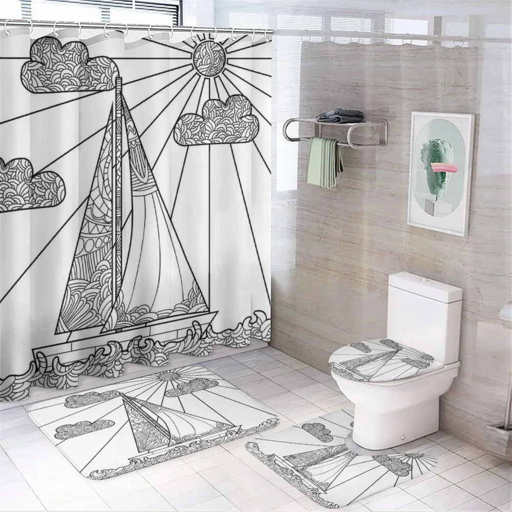 Doodle Boat on Waves — 4-Piece Bathroom Set preview
