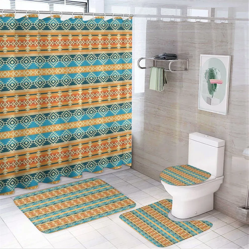 Folk Motifs Strips 4-Piece Bathroom Set product video