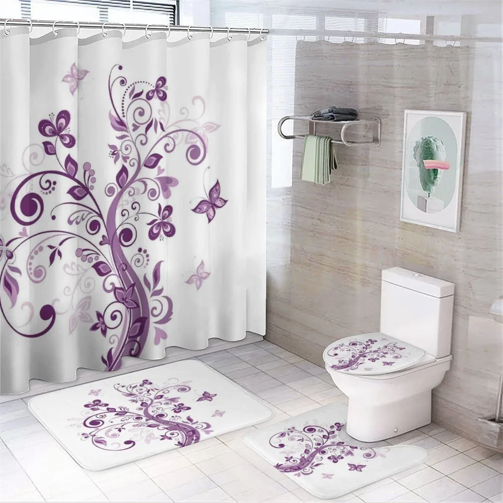 Flowers Leaf Butterlies — 4-Piece Bathroom Set preview