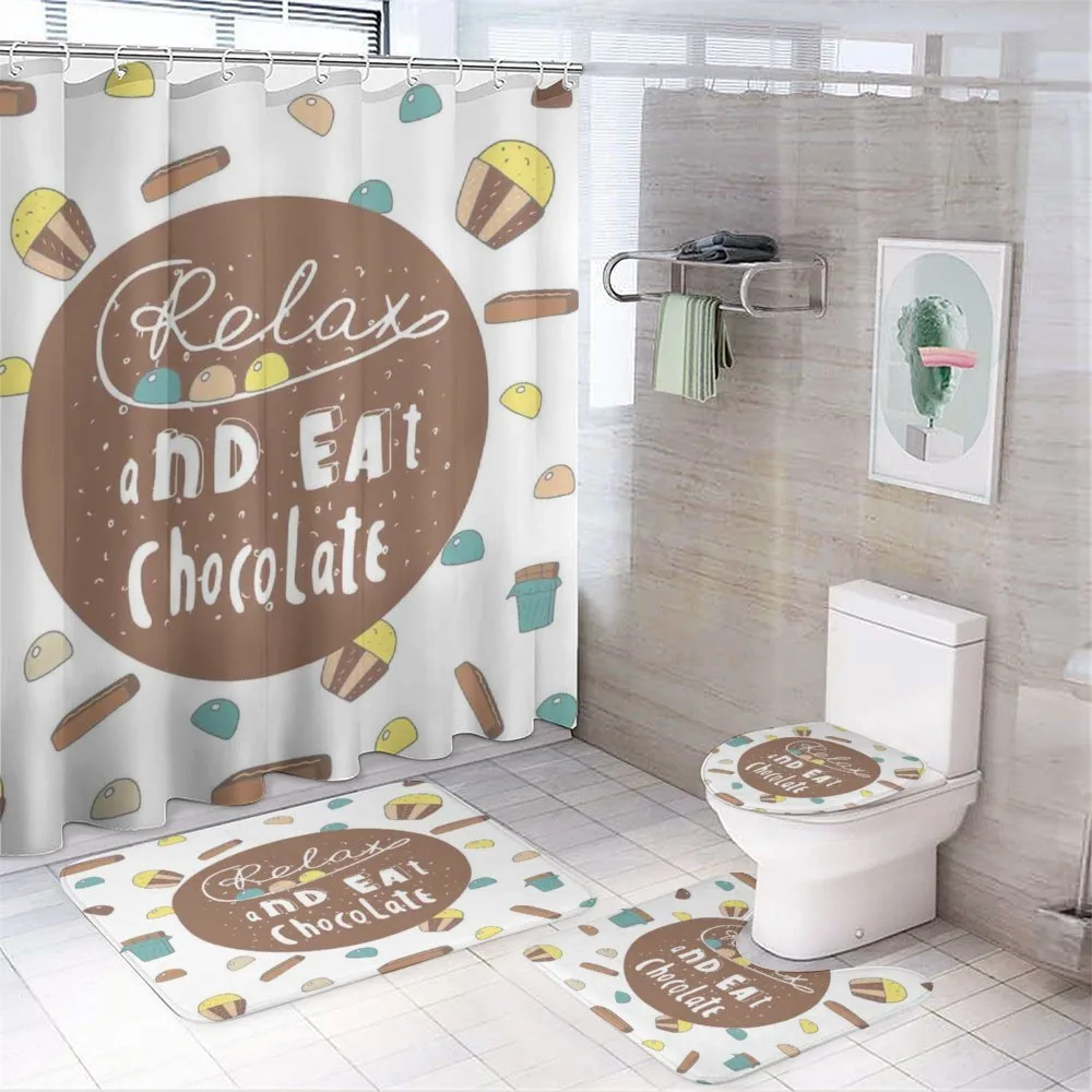 Relax and Eat Chocolate Text — 4-Piece Bathroom Set preview