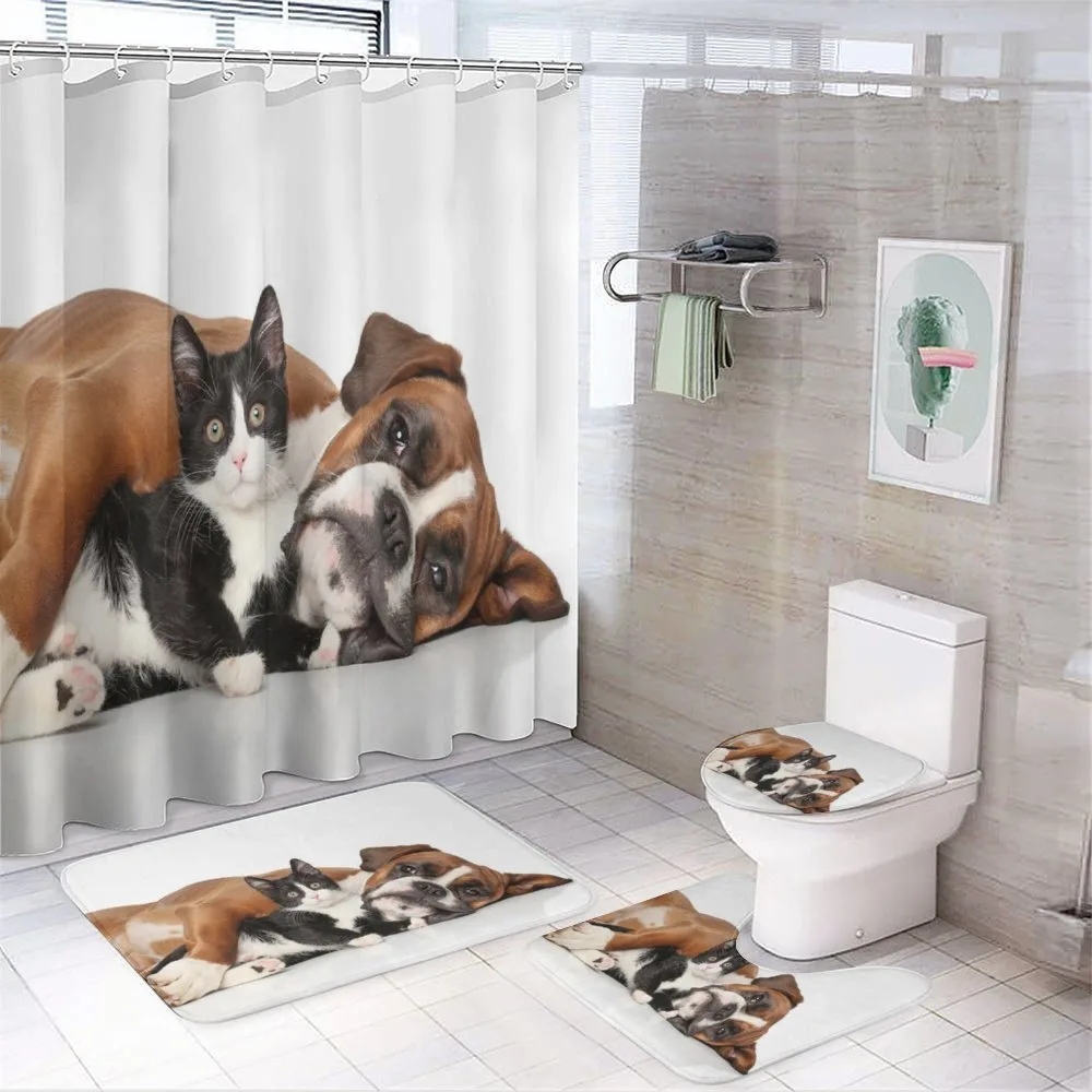 Cat Dog Friendship — 4-Piece Bathroom Set preview
