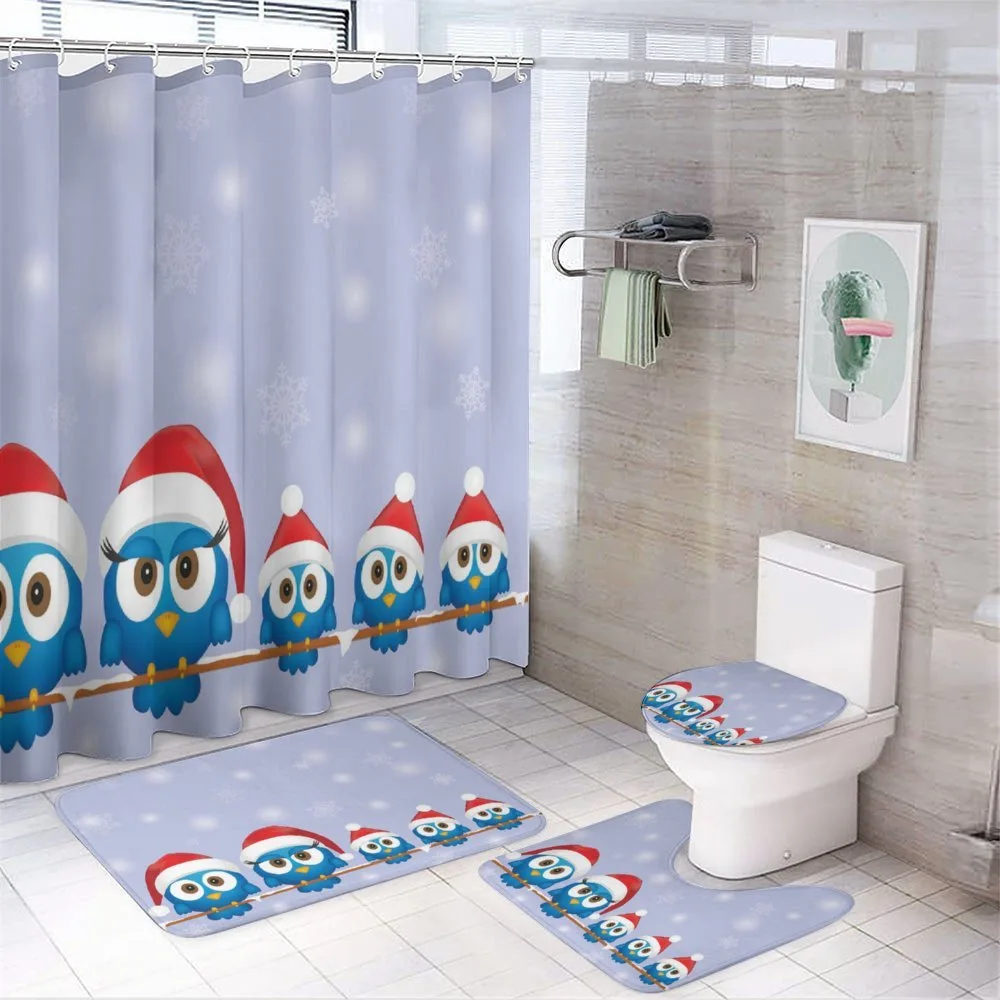 Fun Birds Santa Hats — 4-Piece Bathroom Set preview
