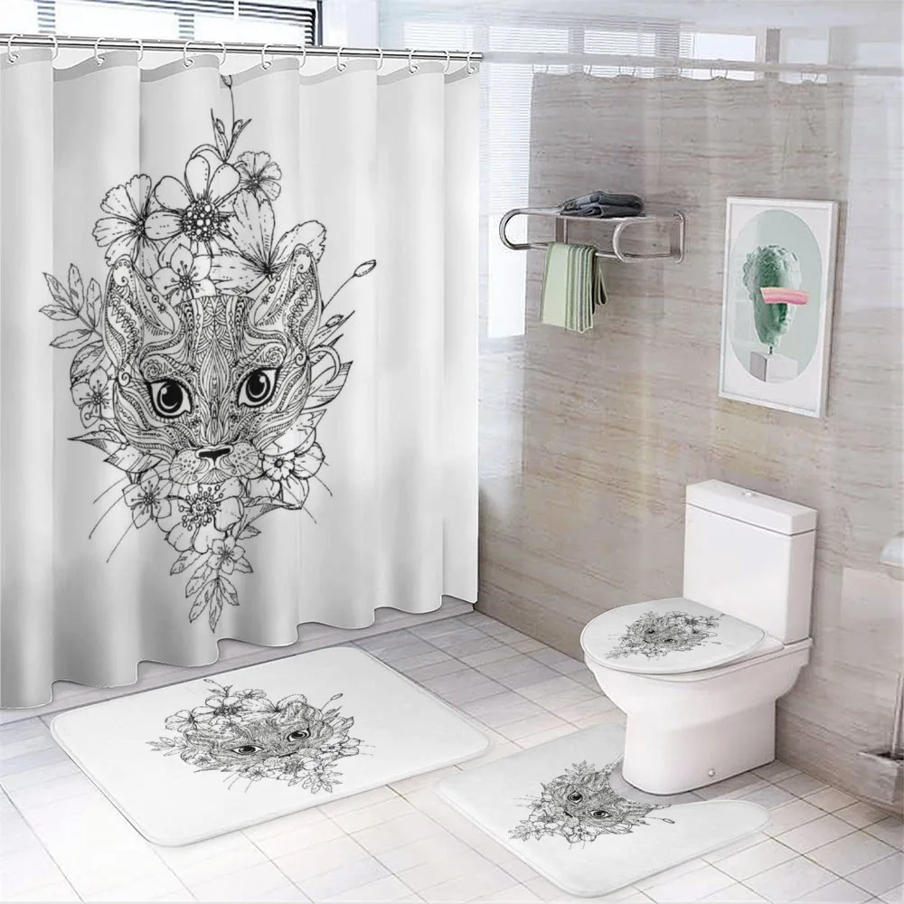 Hand Drawn Cat Image — 4-Piece Bathroom Set preview