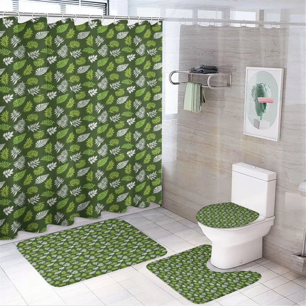 Palm Jungle Leafage on Green — 4-Piece Bathroom Set preview