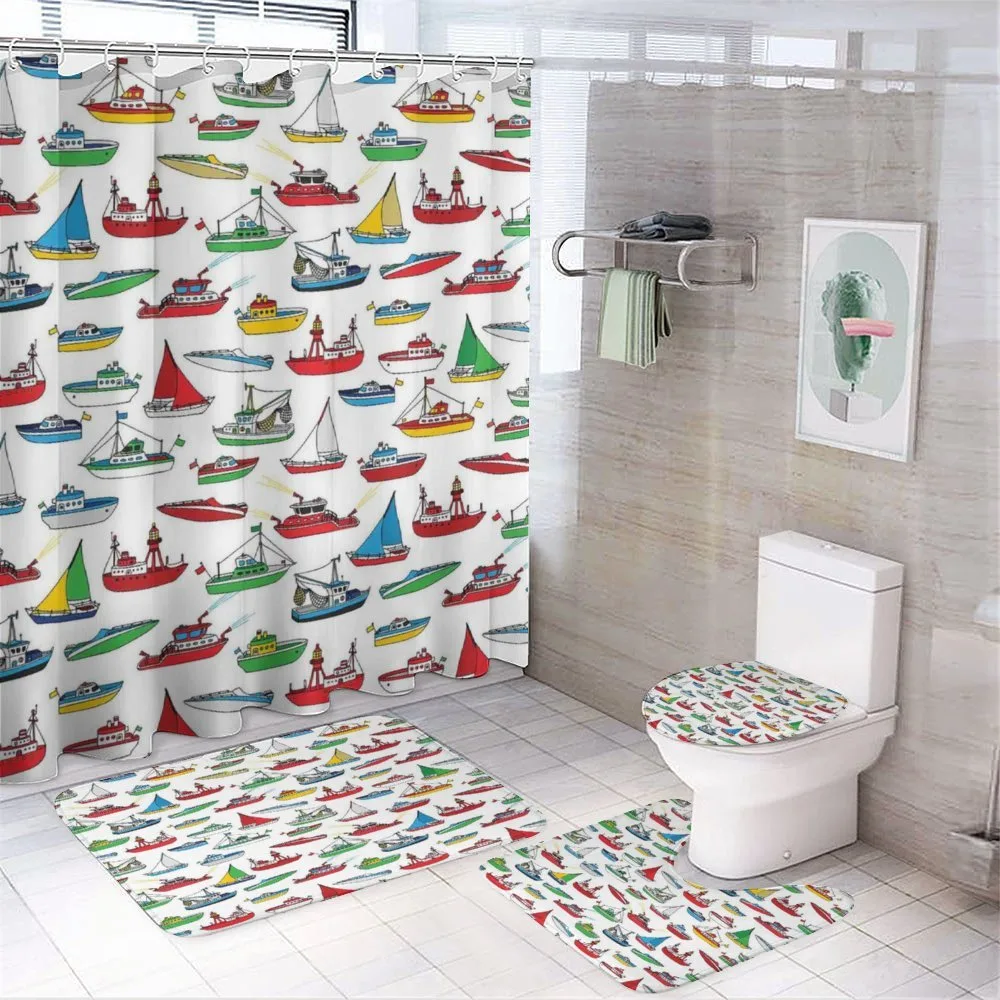 Cartoon Fishing Boats — 4-Piece Bathroom Set preview