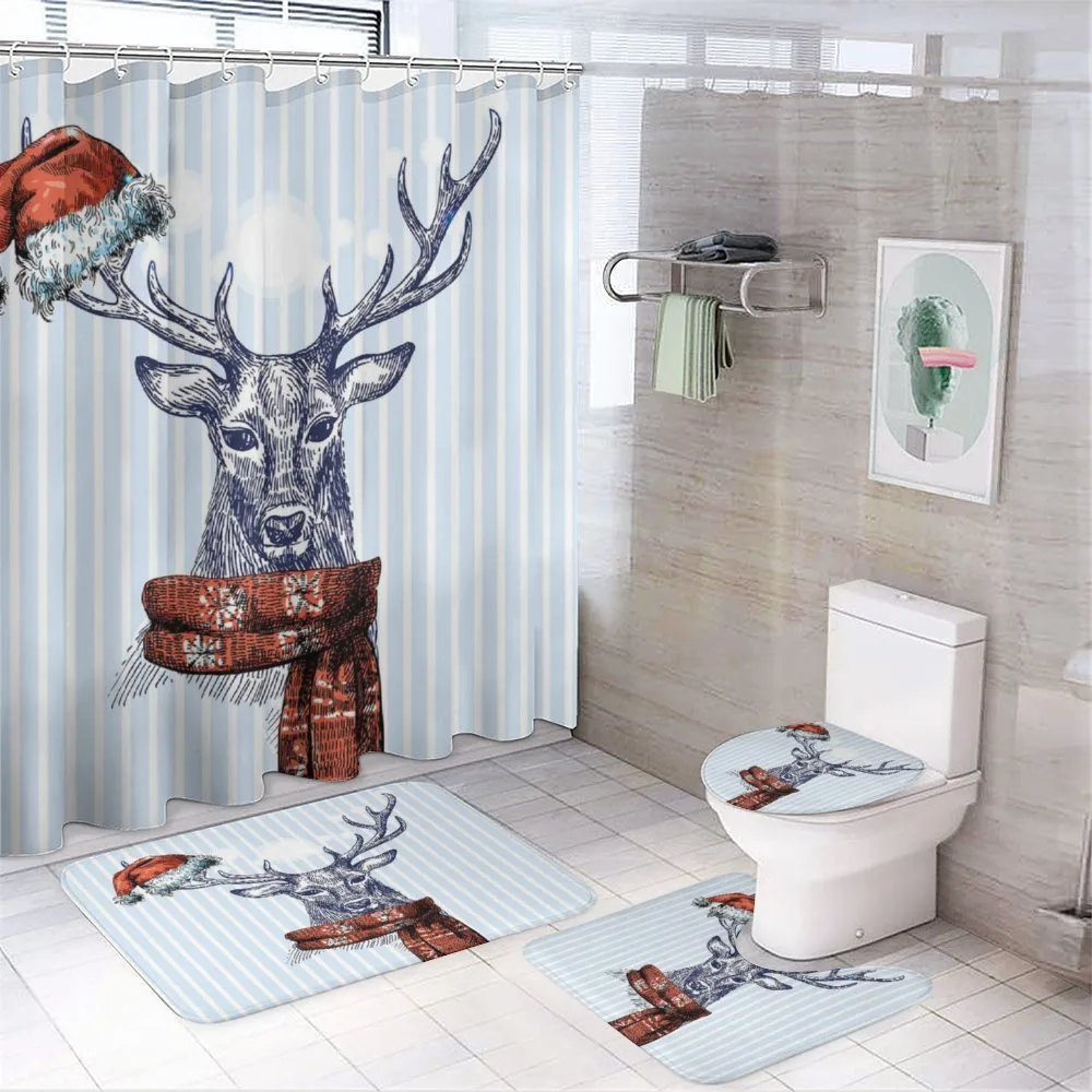 Deer Santa Head Scarf — 4-Piece Bathroom Set preview
