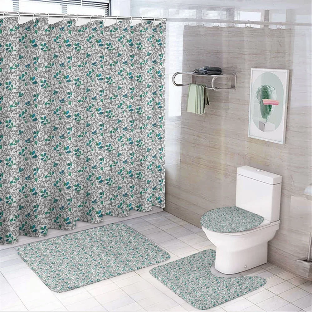 Graphic Doodle Leaves Blue — 4-Piece Bathroom Set preview