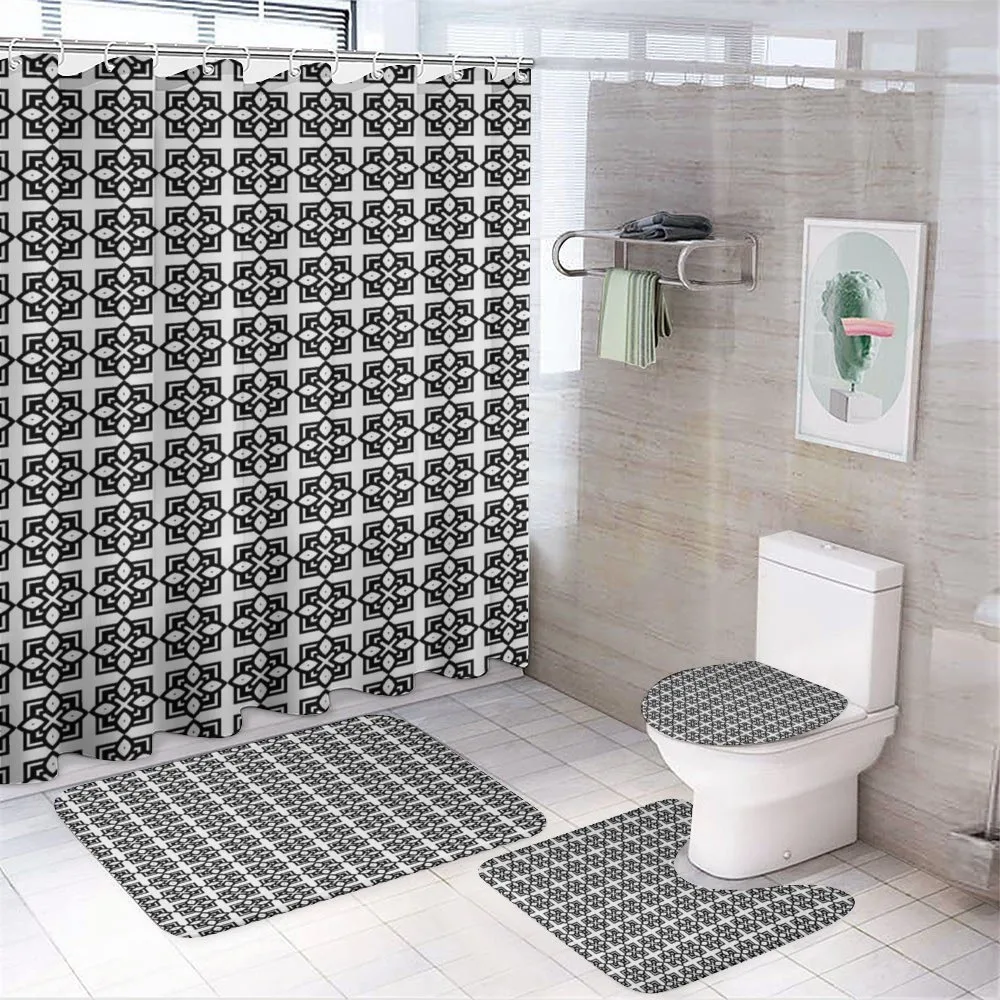 Monochrome Vintage Motif — 4-Piece Bathroom Set preview