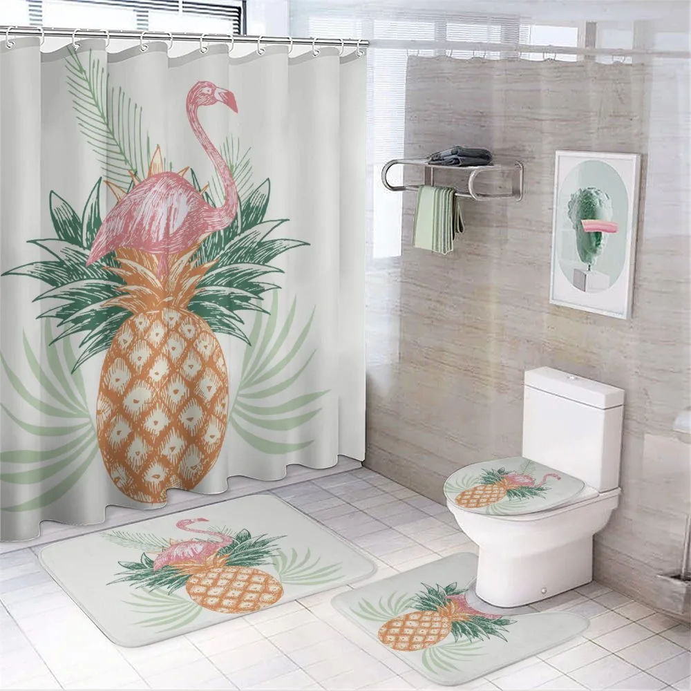 Pineapple Flamingo Leaves — 4-Piece Bathroom Set preview