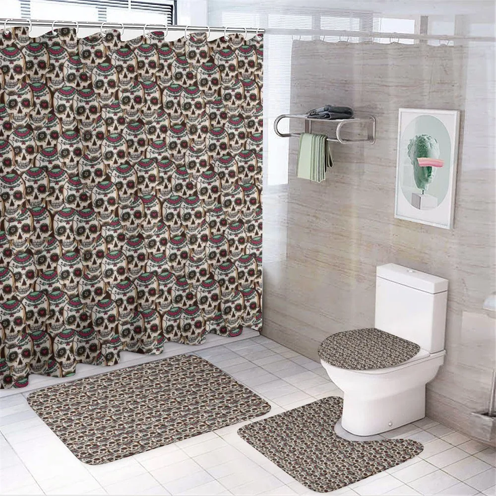 Overlapped Skulls 4-Piece Bathroom Set product video