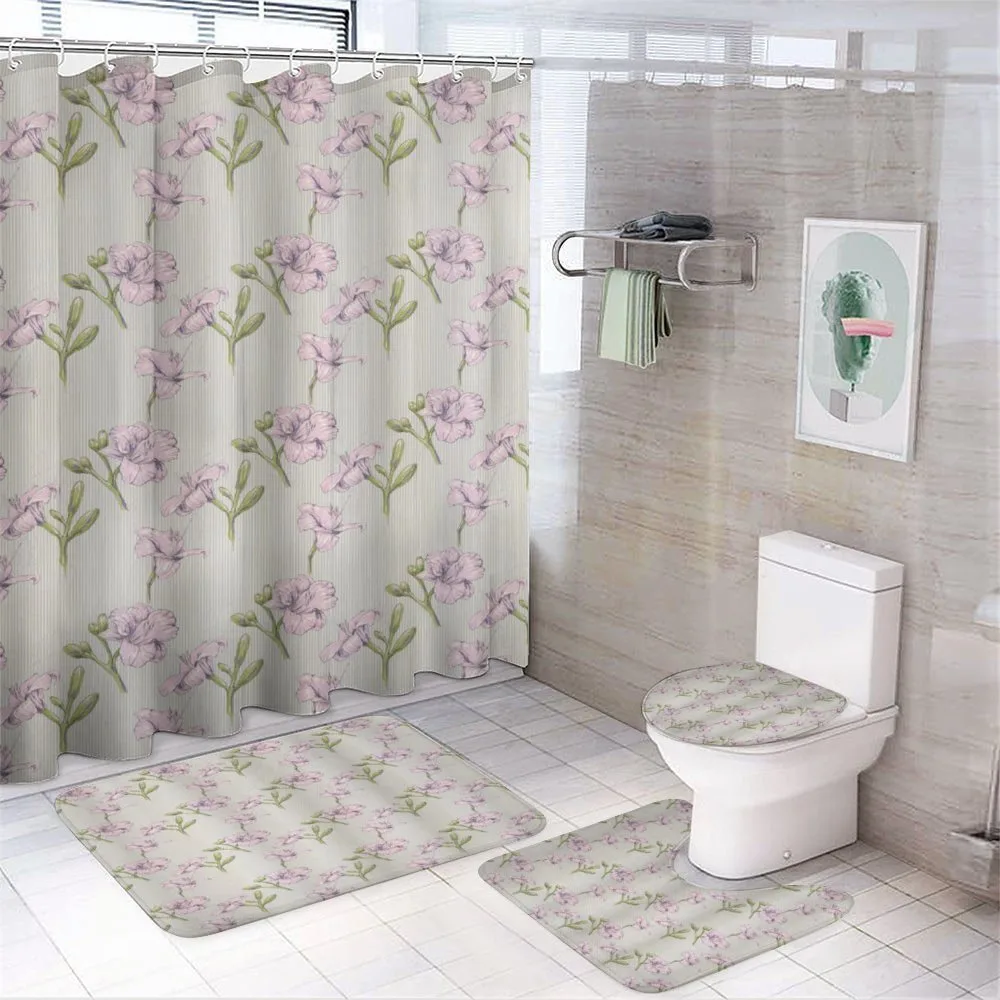 Lily Petals and Buds on Lines — 4-Piece Bathroom Set preview