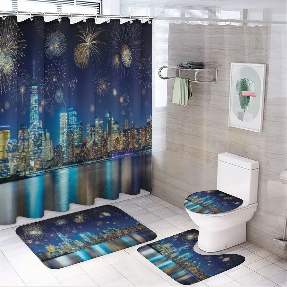 New Year Night Fireworks — 4-Piece Bathroom Set preview