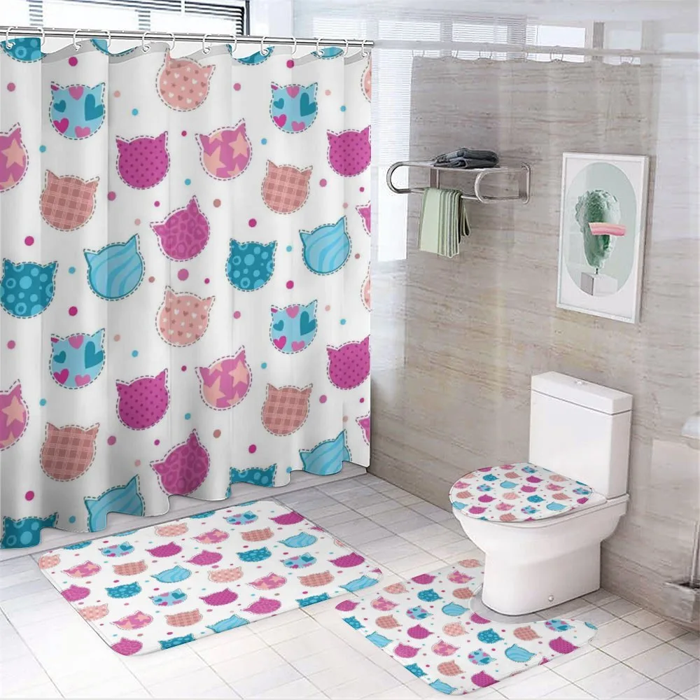 Patterned Kitten Heads — 4-Piece Bathroom Set preview