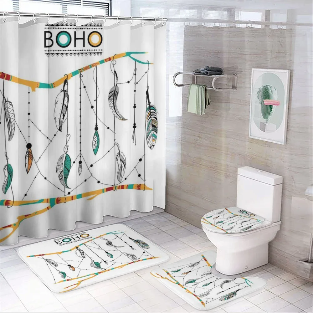 Retro Feathers — 4-Piece Bathroom Set preview