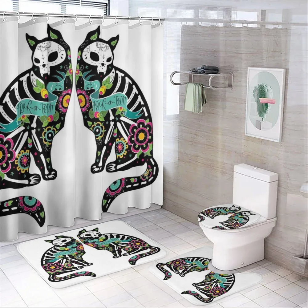 Skeleton Cats Skull — 4-Piece Bathroom Set preview