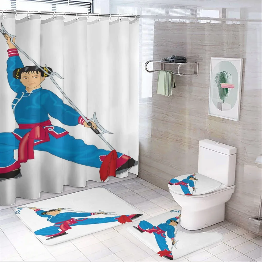 Cartoon Girl in Folk Clothe — 4-Piece Bathroom Set preview