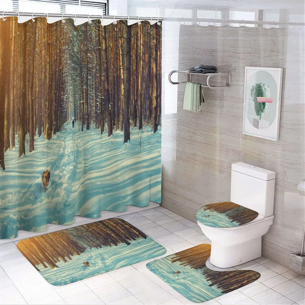 Skier Running Dog Forest — 4-Piece Bathroom Set preview