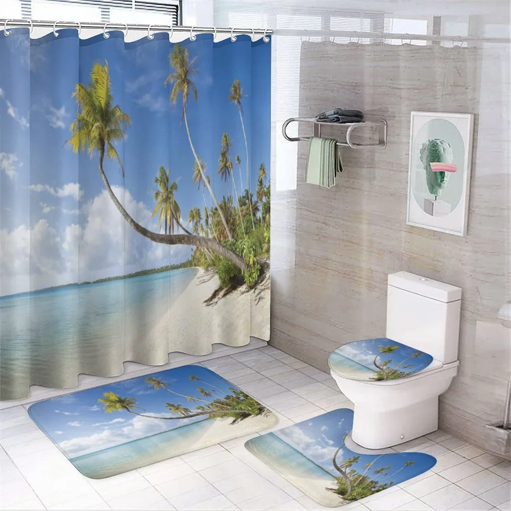 Tropical Beach and Palm Leaves — 4-Piece Bathroom Set preview