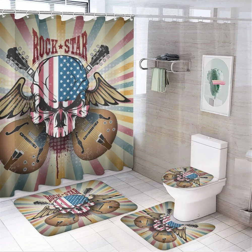 Angry Skull America Flag — 4-Piece Bathroom Set preview