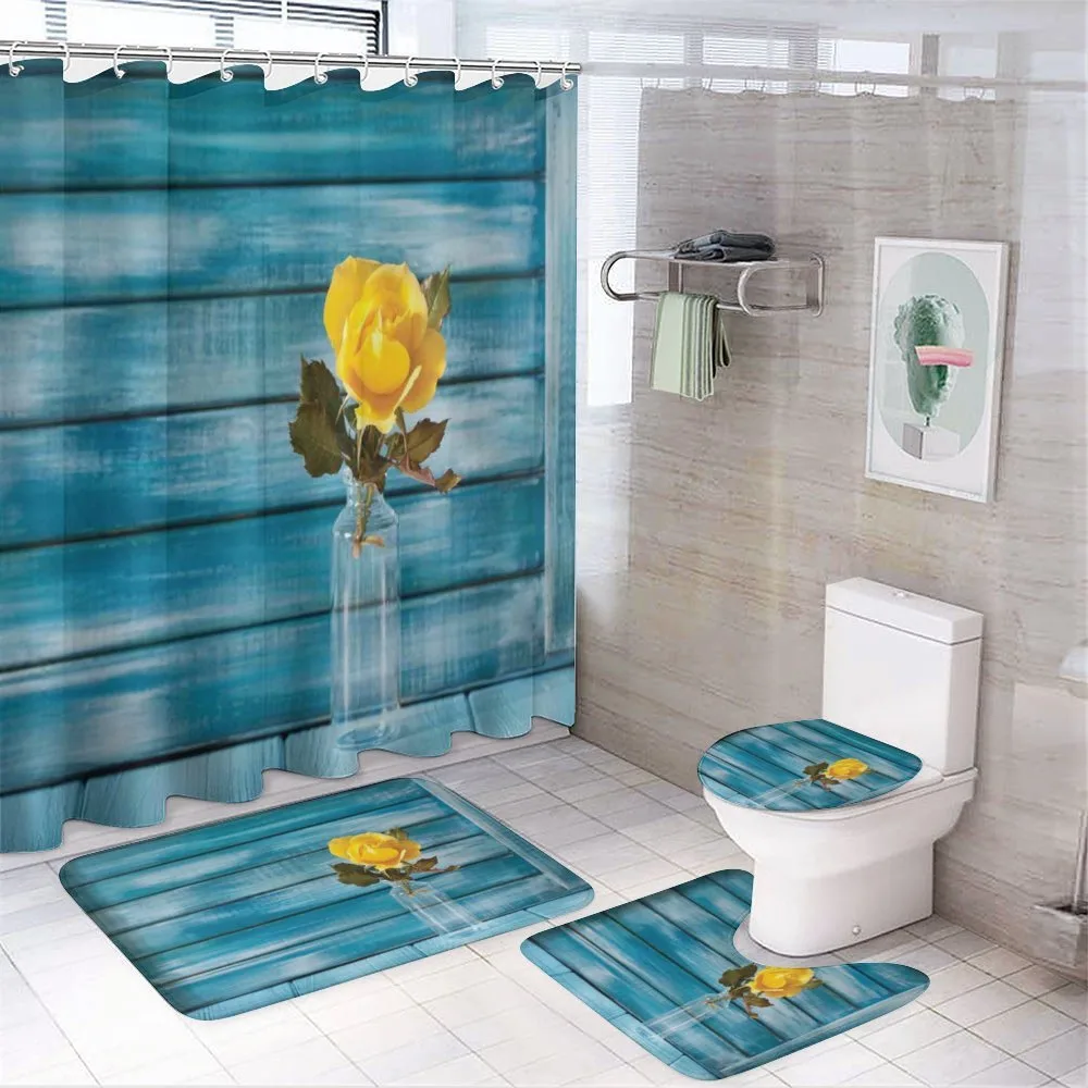 Blooming Yellow Rose in a Jar — 4-Piece Bathroom Set preview