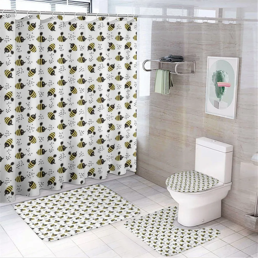 Honey Bees Childish Cartoon 4-Piece Bathroom Set product video